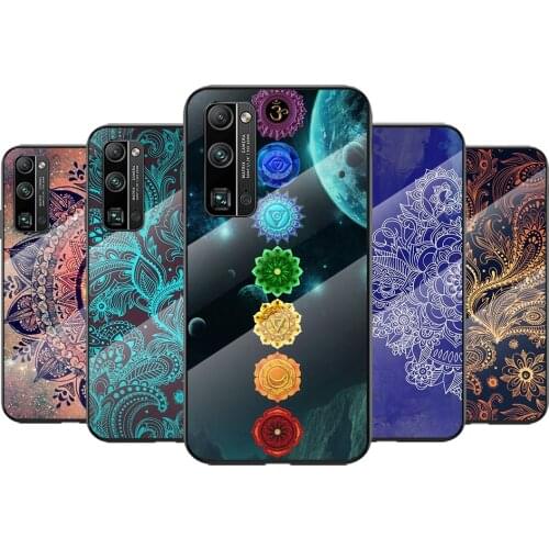 Tempered Glass Cover Mandala Chakra Yoga For Huawei Honor 30 20 10 9X 8X Pro Plus Lite Shockproof Shell Phone Case