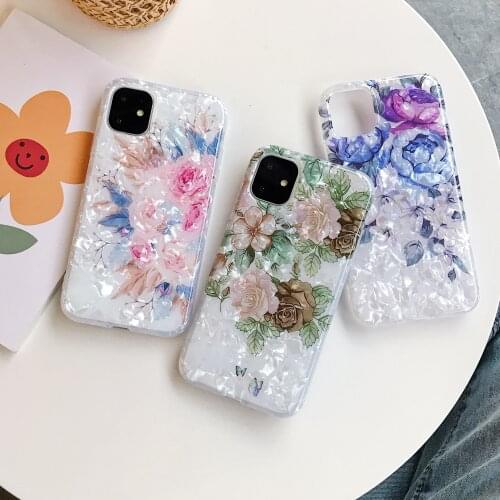 Flowers Case For iphone 12 Mini 11 Pro Max X XR XS MAX 6 6s 7 8 Plus Dream Flower Glossy Marble Soft IMD Full body cover Gifts
