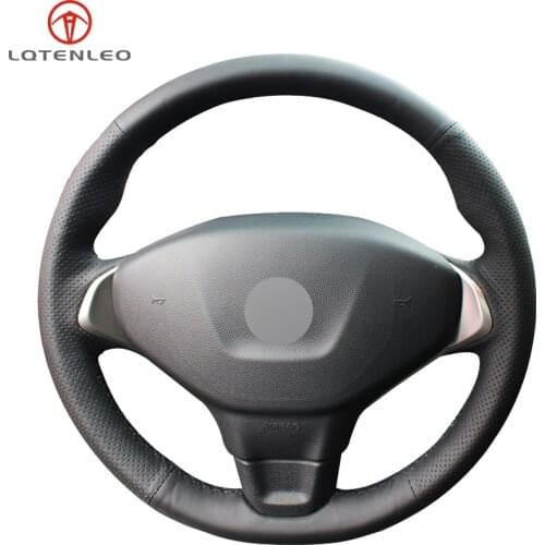 LQTENLEO Black Artificial Leather DIY Hand-stitched Car Steering Wheel Cover For Peugeot 301 2014 2015 2016 2017 2018 2019