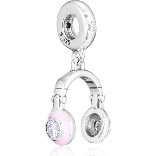 CKK Silver 925 Jewelry Fits Pandora Bracelets Pink Headphones Hanging Charm Original Beads Sterling Silver Making