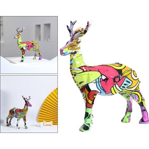 Colorful Resin Deer Figurines Decor Statue Graffiti Bookshelf Ornament 24x7.5x24cm Vivid Livingroom Club Small Sculpture