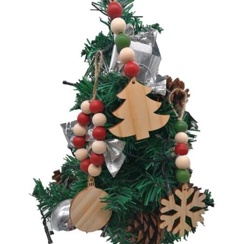 Handmade DIY Wooden Christmas Tree Bead String Pendant With Blank Tag