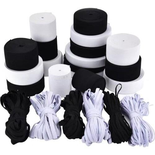 Multi Size Black White Flat Wide Elastic Rubber Band Clothing Webbing Garment Sewing Accessories