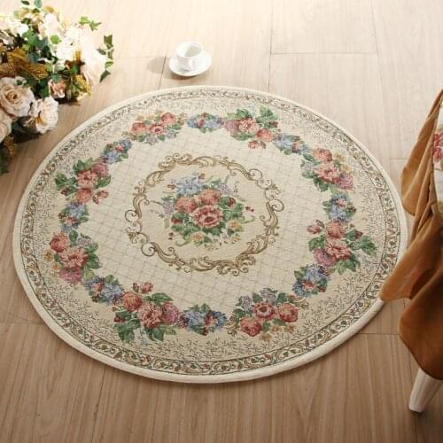 Europe Soft Round Carpet For Living Room Flower Jacquard Floor Door Chair Kids Play Round Pastoral Parlor Bedroom Mat Rugs