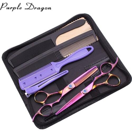 Purple Dragon 5.5" Japanese 440C Beauty Hair Scissors Thinning Scissors Hair Cutting Scissors Set Professional 9002# Barber Shop
