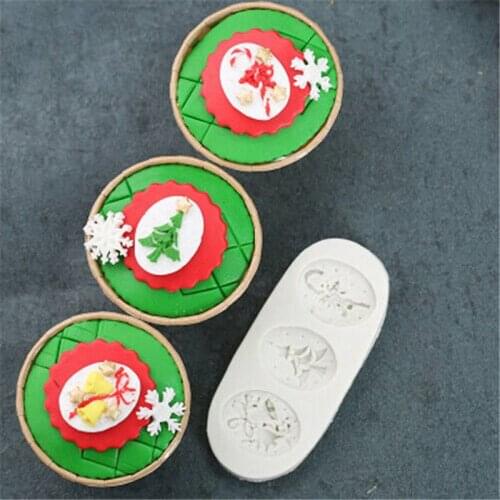Cake Mold 3D Christmas Tree Bells Crutch Craft Fondant Chocolate Mould Silicone Baking Mold Tool