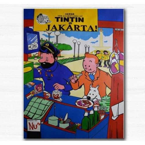 Hand Made Oil Painting The Adventures of Tintin Modern Art Artworks Funny TinTin Cartoon On Canvas For Kids Room