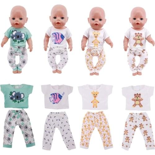 7 Styles Top+Pants Suits Cute Cartoon Animals Doll Clothes For18 Inch American & 43Cm Baby New Born Doll Accessories,Girls Toy
