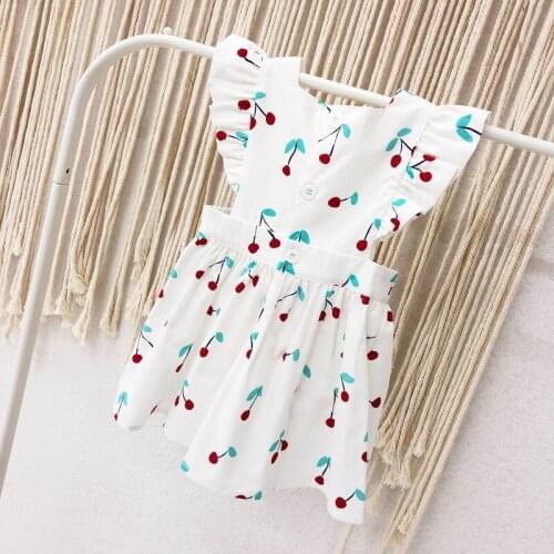 Ins Summer New Girl Cherry Dress Kids Dresses for Girls Flower Girl Dresses Cotton Quality Sweet Dress boutique kids clothing