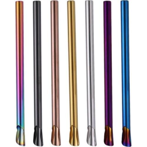 Spoon Shape Straw Reusable 304 Stainless Steel Drinking Straw Metal Straw For Smoothies Tapioca Pearls Milk Bubble Tea SN792