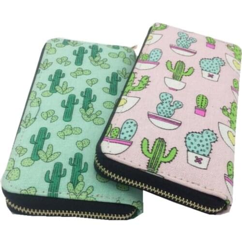 M313 Lovely Women Wallet Potted Cactus Design Lovable Canvas Material Zipper Purse Long Card Bag Women Girl Gift Wholesale