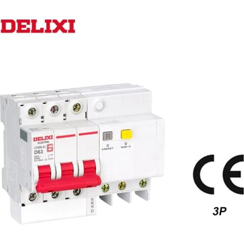 DELIXI Mini Circuit breake CDB6iLE 3P 400V 10A 16A 20A 32A 63A Residual current Overload Short Leakage protection C curve RCBO