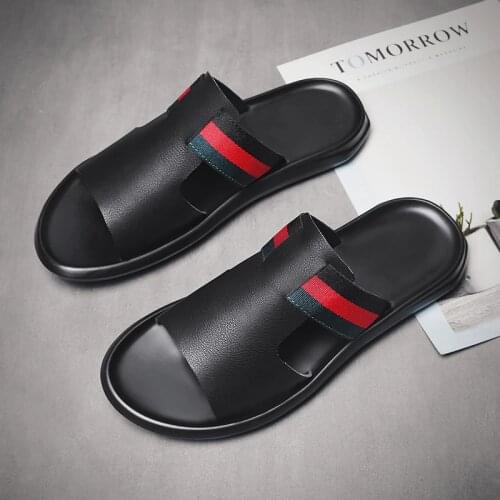 Slides mens sandal luxury genuine leather slippers italian for summer High Quality sandals 2020 slip on lightweight breathable