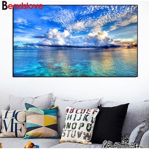 Natural Sunset Cloud Lake Landscape Diamond Painting Cross Stitch Kit Pattern Wall Sticker Mosaic Diamond Embroidery sale