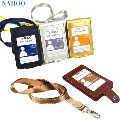 Nahoo Candy Color Identity Badge Holders Exhibition Staff Cards Lanyards Id Nurse Badge Holder Leather Name Tag Bank Credit Card