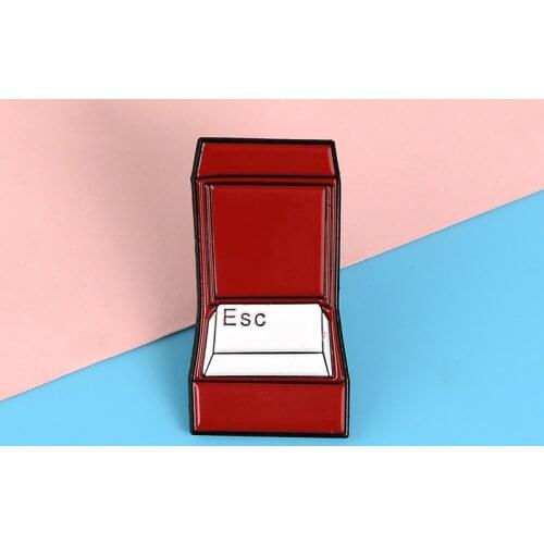 Novel Red Jewelry Box Esc Enamel Lapel Pin Computer Escape Button Brooch Exit Key Fixed Clothing Pins For Women And Men