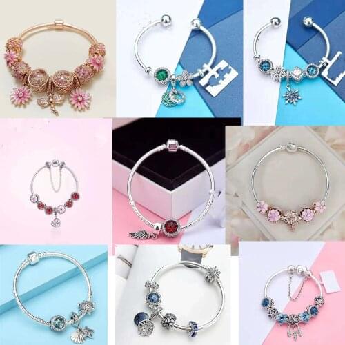 2020 NEW S925 Sterling Silver Best Seller Blue Safety Chain Charm Wedding Party Pan Bracelet