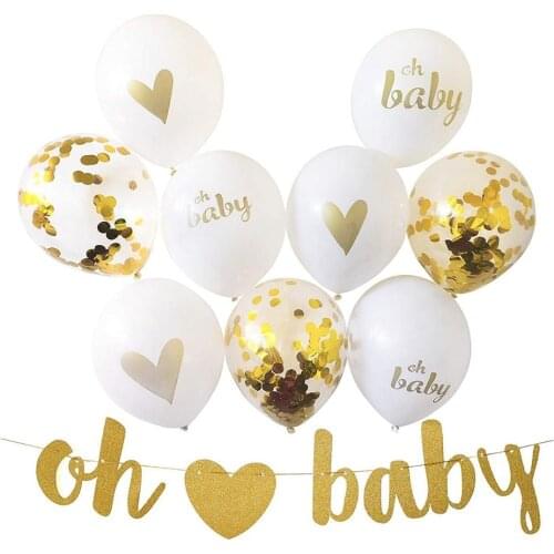 2018 New Arrival 12 Inch Oh Baby Heart Print Gold Flash Sheet Balloon Set Party Birthday Atmosphere Props