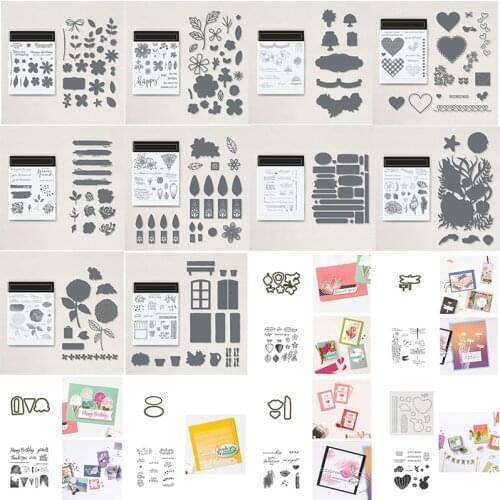 New Flowers Warm Blessing Words Metal Cutting Dies and Transparent Clear Stamps for Diy Scrapbooking Album Paper Cards Hot Brand