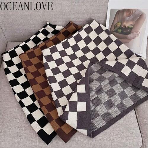 OCEANLOVE Knitted Women Skirts Vintage Korean High Waist 2021 Autumn Winter Faldas Ins Fashion Elegant A-lin Sexy Mini Skirts