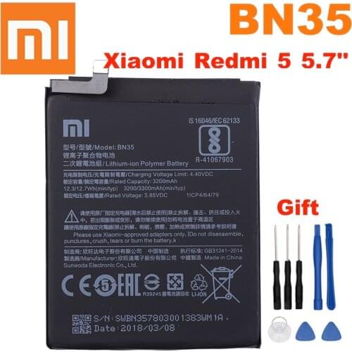 Original Redmi 5 Battery BN35 3300mAh for Xiaomi Redmi 5 5.7" High Quality Phone Replacement BN35 Battery