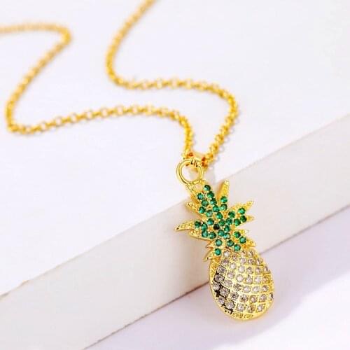 Charm Pineapple Pendant Necklace Gold-Plate Copper Micro-Paved AAA Green Zircon Stainless Steel Necklaces For Women Jewelry 2020