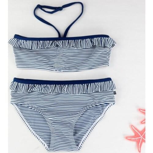 Striped Splicing Girl Bikini Two Pieces Swimming Suit Halter Straps Swimsuits For Baby Girl Lace-up Girls' Swimming Suit Kids