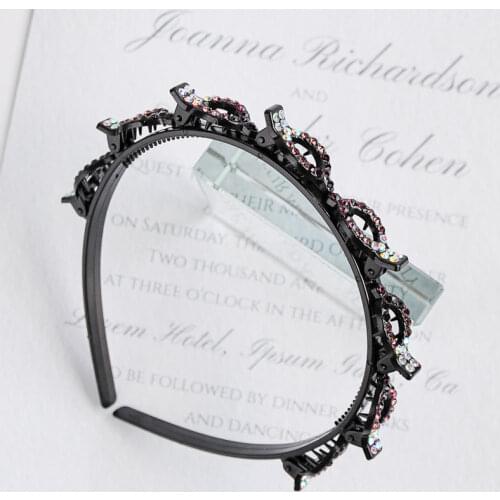 Non-Slip Hairband Rhinestone Headband Women Hair Bands Hoop Claws Clips Double Bangs Hairstyle Hairpin Hair Clip Accessories