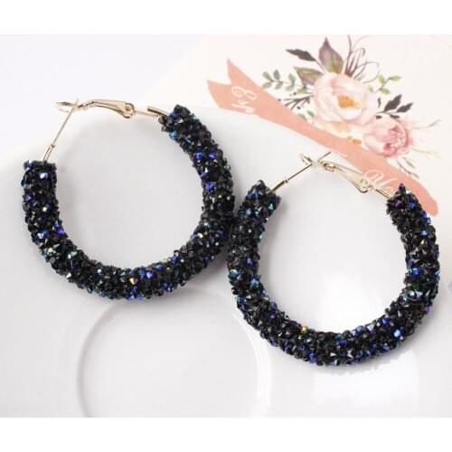 Fashion Rhinestone Circle Color Shiny Statement Hoop Earrings for Women Girl Geometric Austrian Crystal Earring Jewelry