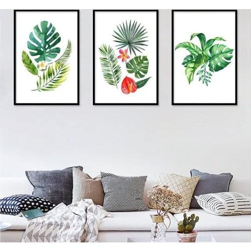 Nordic Tropical Rainforest Fresh Plant Canvas Painting Banana Leaf Wall Art Pictures For Living Room Dining Room Home Decor