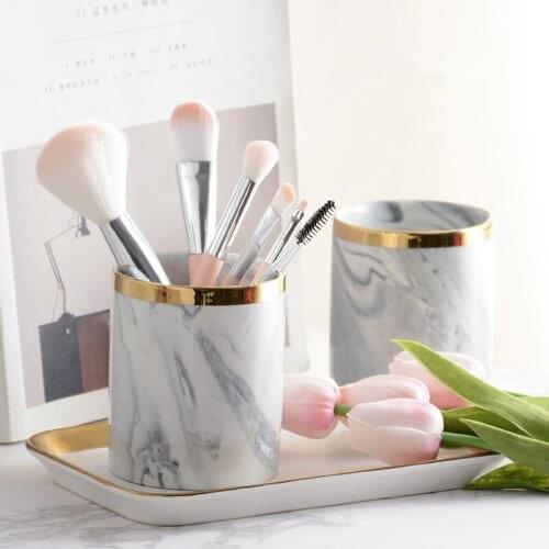 Modern Minimalist Marble Make -up Brush Storage Cosmetics Boxes In Living Culture Porcelain Ceramics Brush Pot For Girls Lady