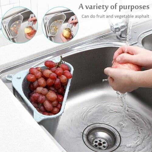 Triangular Sink Strainer Basket Corner Kitchen Sink Strainer Punch-Free Multi Sink Basket Kitchen Bathroom Soap Box Organizer