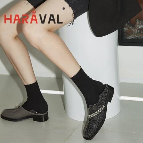 HARAVAL Women Pumps Shoes Low Heels Black Brown Mary Janes Solid Office & Career Square Toe Shoes Women Elegant Classics B367