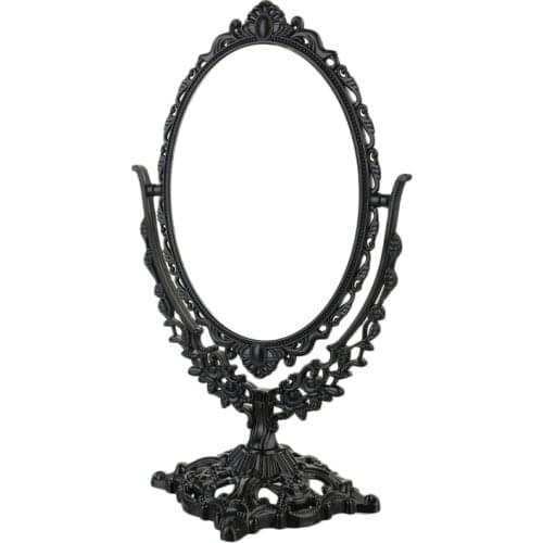 Decoration on Foot Nordic Silver Plastic VintageMirror Small Round Make-up Bedroom Mirror Ins Table Room Standing Glass Mirrors