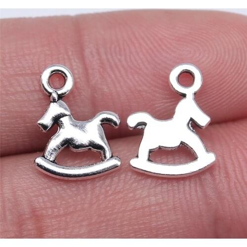 WYSIWYG 50pcs 13x10mm Antique Silver Color Rocking Horse Charm DIY Trojan Horse Charm Small Horse Charm