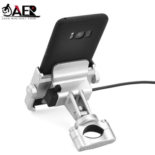 JAER 4-6.6inches Motocross Bicycle Biker Side Rear view Mirror Handlebar Phone Holder Mount USB charger For GPS cell phones