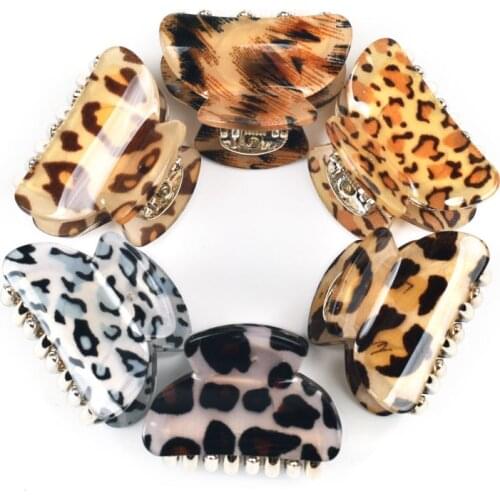 Hair Accessories For Women Leopard Print High Quality Thicken Acrylic Plastic Girls Hair Claw Clip Small Clear Hair Plate 12006