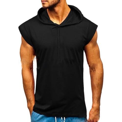 New Mens Vest Hooded Drawstring Sleeveless Solid Color Tank Top Sweatshirt Fitness Workout Sportswear Hoodies Male For Clothing