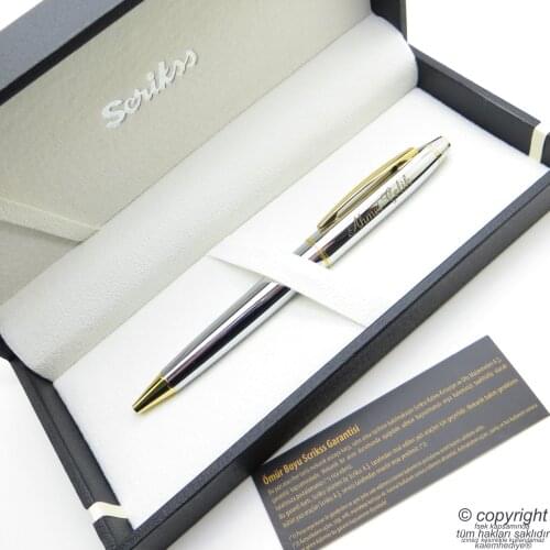 Scrikss 35 Gold Chrome Ballpoint Pen | Scrikss Pen | İsme Special Pen | Gift Pen