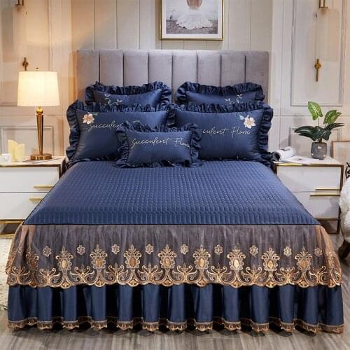 1pcs High Quaility Nordic Black Princess Lace Bedspreads Bed Skirt Solid Non-Slip Sheet Mattress Cover Bed Sheet No Pillowcase