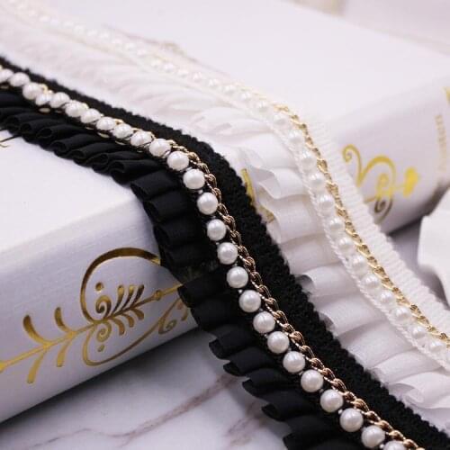 1yard Vintage White Pearl Beaded Cotton Chiffon Embroidered Lace Ribbon Trim Fabric Handmade Wedding Dress Sewing Lace Applique