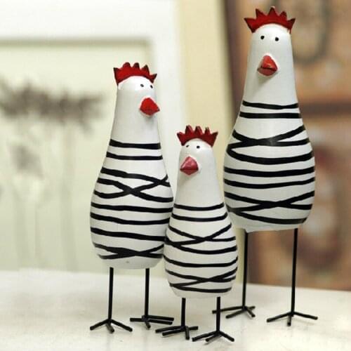 3PCS / Set of Retro Wooden Chicks Family Statue Hand-Drawn Animal Furniture Wedding Home Decor Gift Crafts Ornaments D1