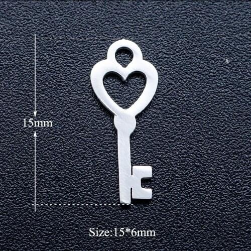 5pcs/lot 316L Stainless Steel Heart Key DIY Charm Pendant Wholesale Jewelry Finding Supplies Never Tarnish Charms for Necklaces
