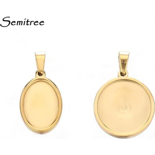 5Pcs Base 13*18mm Stainless Steel 20mm Pendant Charm Base Setting Cabochon Cameo Tray Bezel Blank for Jewelry Making Findings