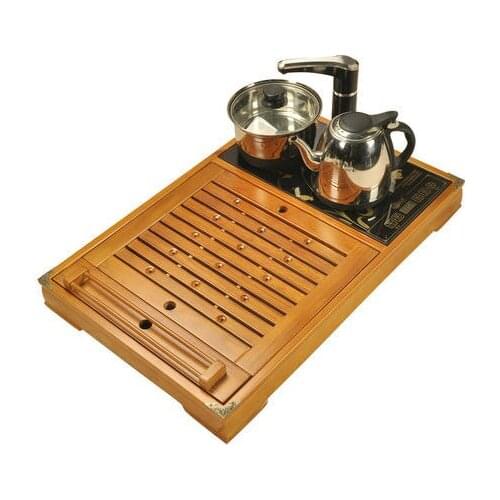 Tea bamboo tray Induction Cooker Household drawer type wooden storage tea table set solid wood water drainage