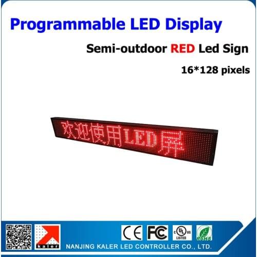 Free shipping led sign red color led display 16*128 dots semi-outdoor led sign board 24*136cm 10mm