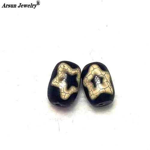 2pcs/iot 8*12mm Cylindrical Agate Beads Tibet Sun Moon Star Totem Old Black/White DZI Beads Amulet Jewelry DIY Free Shipping