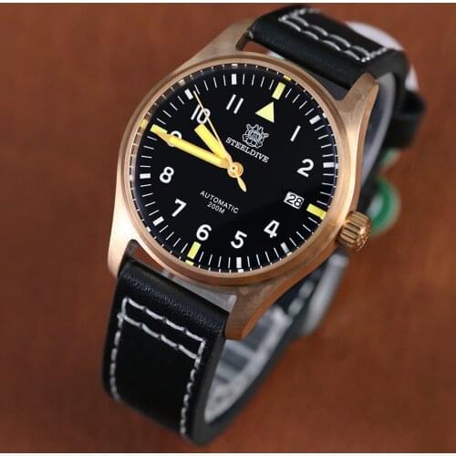 STEELDIVE Pilot Watch Men Automatic NH35A Sapphire Mechanical Wrist Watch Man C3 Luminous Self Wind Watches Pilot Mark 9 Watches