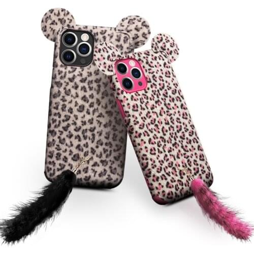 QIALINO Cute Kitty Ears Fur Plush Phone Case for iPhone 12 Pro Max mini Warm Cover for iPhone 11 Pro Max Fluff Toy Phone Case