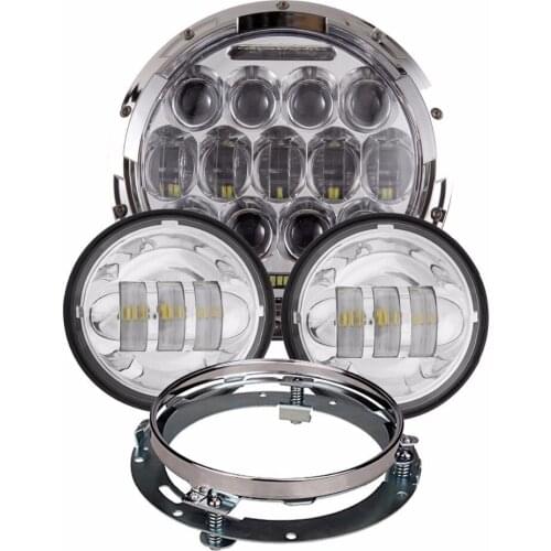 For Harley Touring , Softail Heritage ,Street Glide,Trike Glide 7" 75w LED Headlights+ 2x 4.5" 30w Passing Lamps + Mount Ring